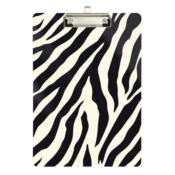 Black White Abstract Zebras Pattern Acrylic Clipboard Drawing Board with Hook Writing Pad File Storage A4 Size Silver 12.5" x 9"
