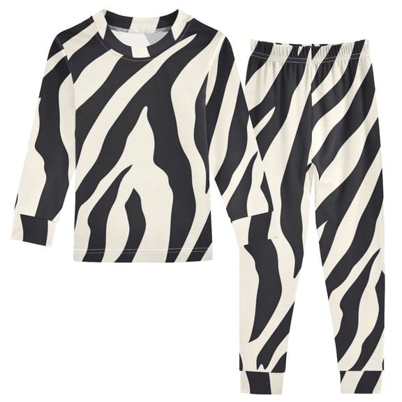 Black White Abstract Zebras Pattern Cotton Pajama Set Long Sleeve Top and Pants Sleepwear Unisex 24M
