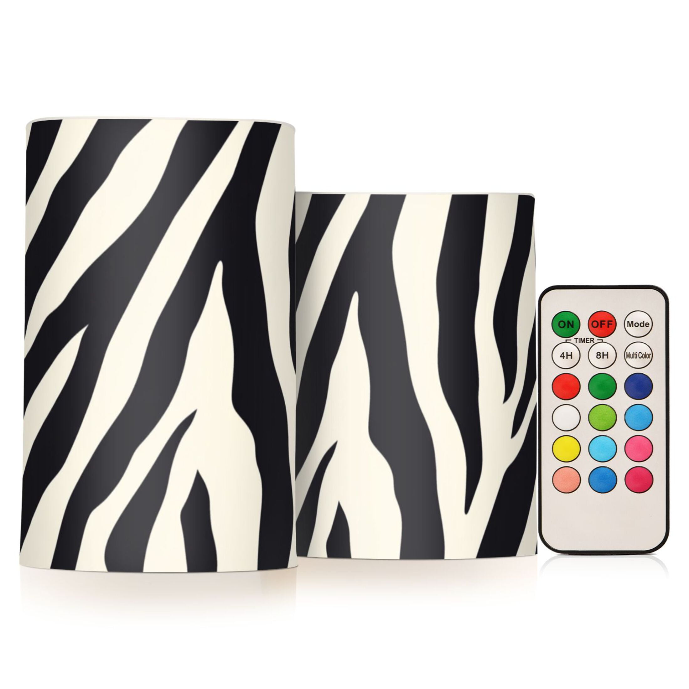 Black White Abstract Zebras Pattern Flickering Flameless Candles LED Tealight Battery Operated with Remote Set of 2 Holiday Decor Ornaments