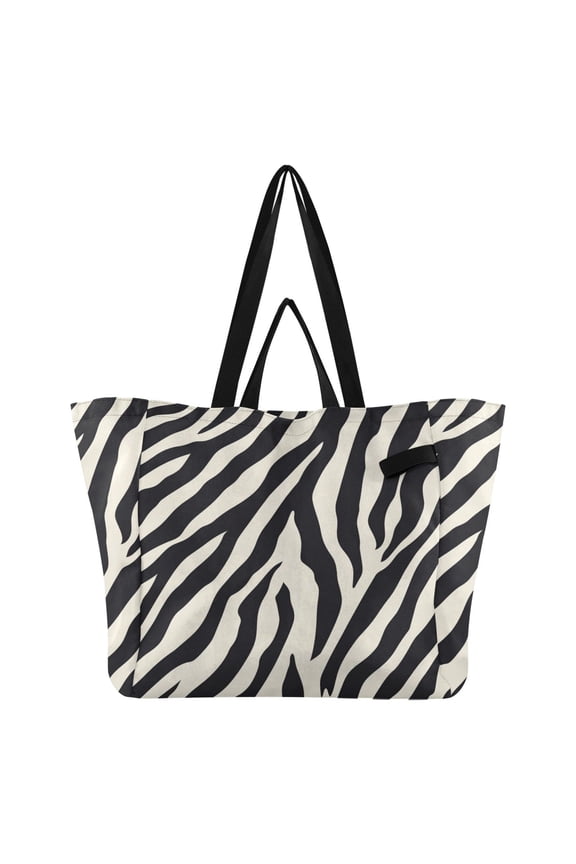 Black White Abstract Zebras Pattern Foldable Canvas Tote Bags Reusable Grocery Bags Laundry Bags Beach Bag 32L