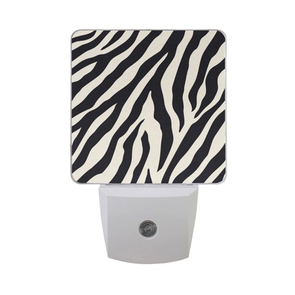 Black White Abstract Zebras Pattern LED Night Light with Smart Sensor Plug Into Wall Dusk to Dawn 2 packs