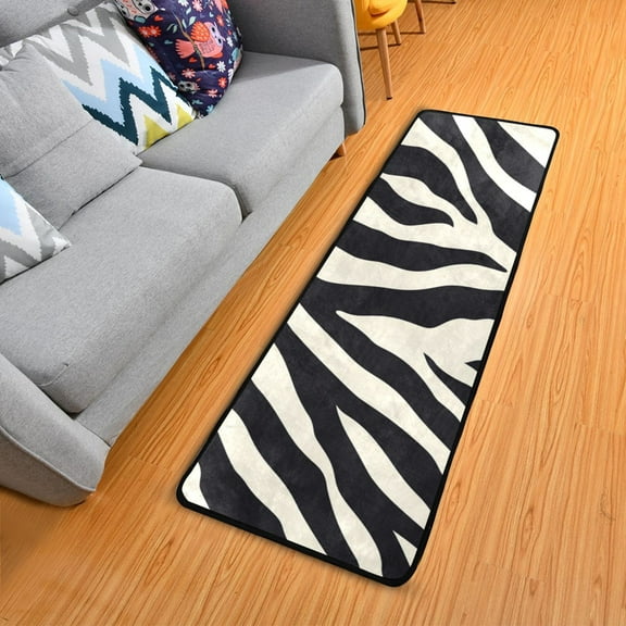 Black White Abstract Zebras Pattern Long Floor Mat Runner Rug Area Mat Noise Reduction Water Absorbent Non-Slip 72" x 24"