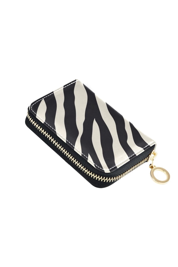 Black White Abstract Zebras Pattern Women's Credit Card Holder PU Leather Zipper Wallet RFID Blocking