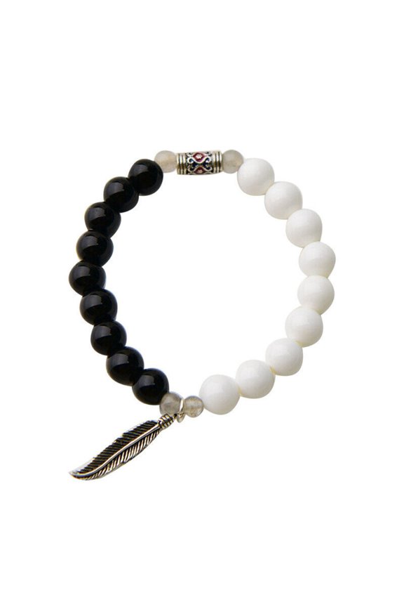 Black White Agate Silver Plume Ethnic Style Vogue Hand Chain Bracelet Chinese