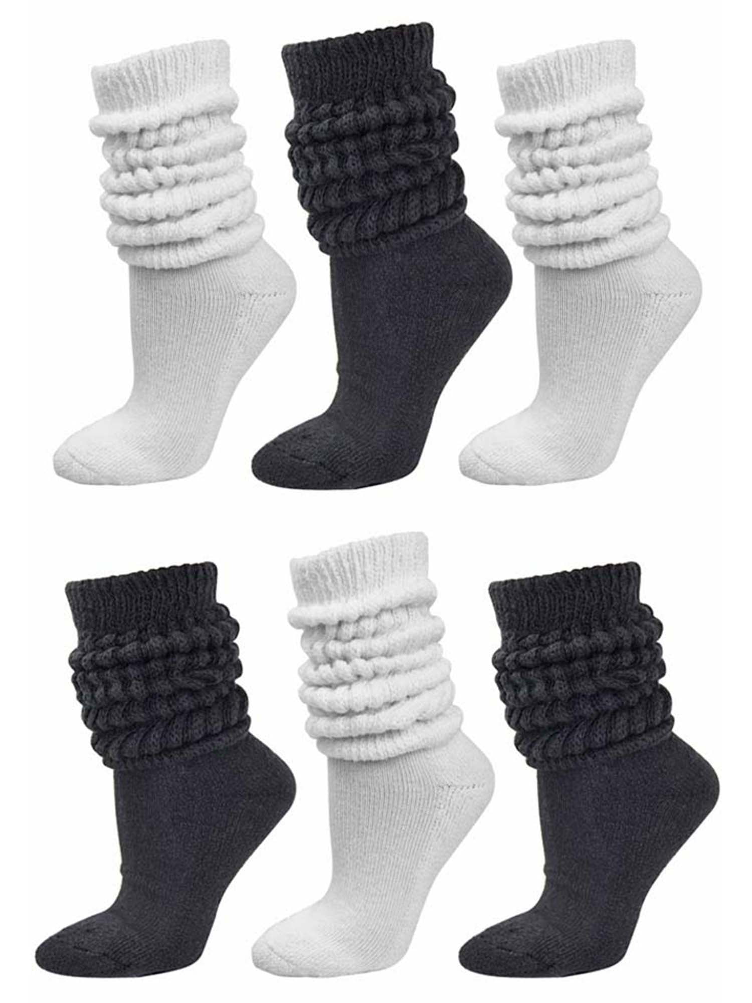 Black & White All Cotton 6Pack Extra Heavy Super Slouch Socks