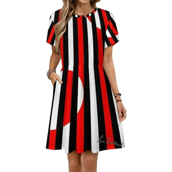 Black White And Red All Over! Dress Summer Street Style Dresses Female Short Sleeve Printed Sundress