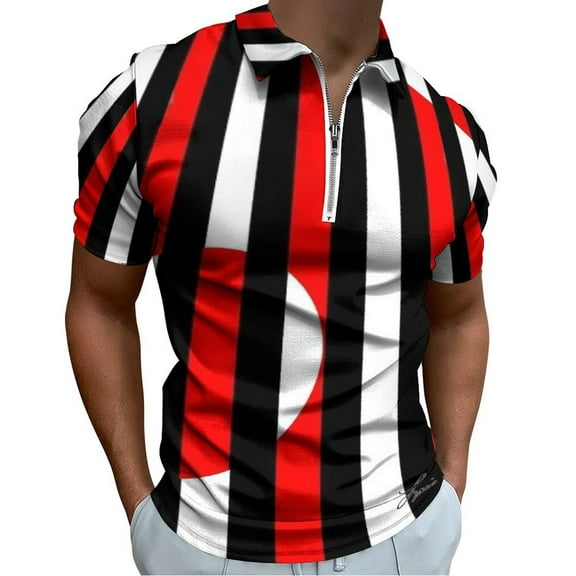 Black White And Red All Over! Men Zipper T-shirt Summer Casual Short Sleeve T-shirt Top