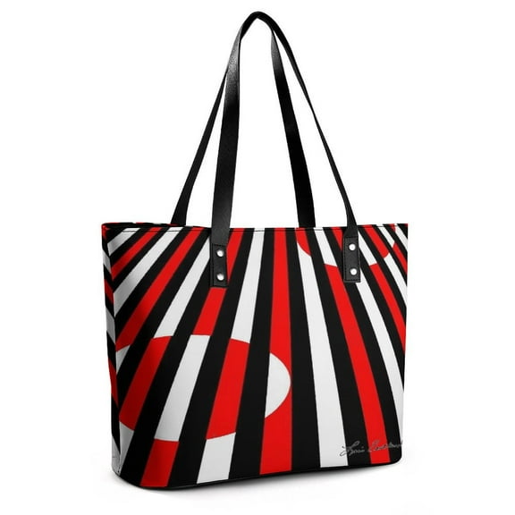 Black White And Red All Over! Woman Leather Handbags Large Tote Bag Fashion Portable Handbags With Zipper