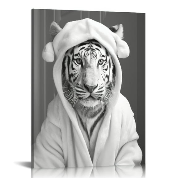 Black White Animal Portrait Wall Art Canvas Print Tiger Picture Wall Decor for Kids Room Bedroom Bathroom (12"x16")