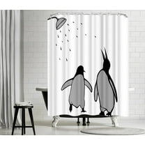 Black and White Animal Shower Curtain Abstract Silhouette Penguin Polar Birds Bath Curtain Funny Fabric Curtain for Kids Bathroom Decor Hooks Included 72"×72"