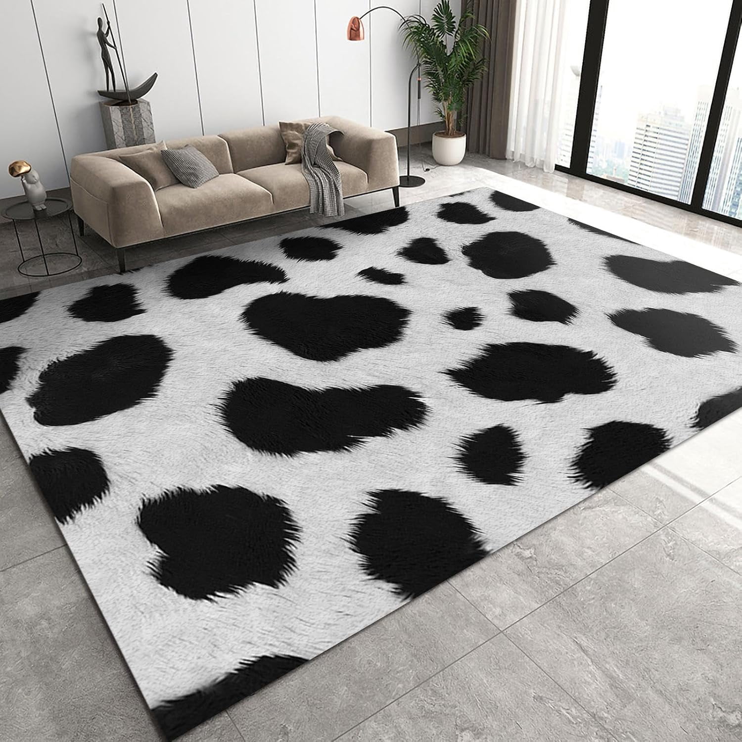 Black and White Animal Spots Texture Area Carpet, Retro Simple Fashion ...