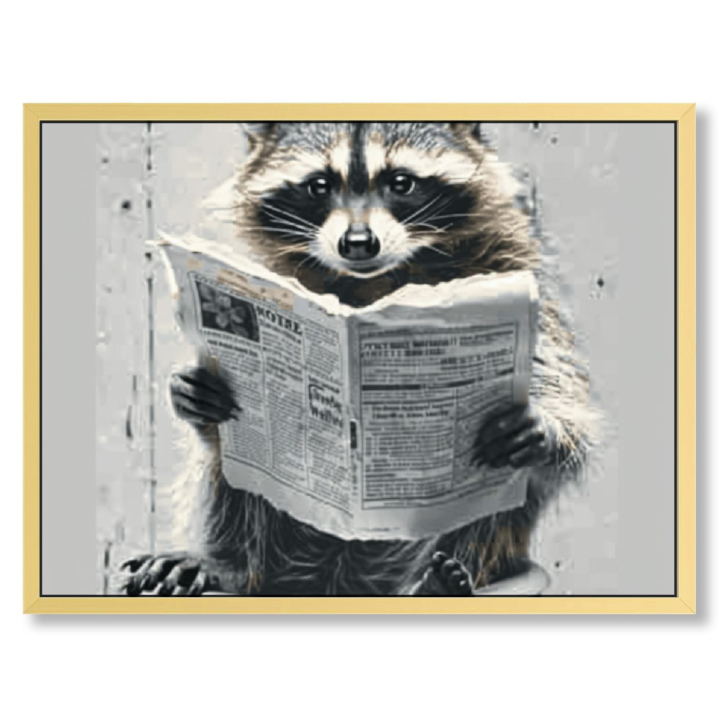 Black and White Animals Wall Art Cute Raccoon Reading Newspapers in the ...