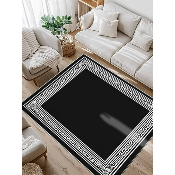 Black White Area Rug for Bedroom 2.7x5 Ft Geometric Greek Key Bordered Abstract Art Super Soft fuzzy Throw Rug Non-Slip Fluffy Plush Indoor Floor Carpet for Living Room Nursery Home Decor