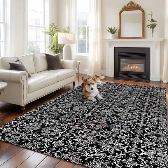 Black and White Area Rugs 5x7 Ft, Washable Bedside Rugs Low Pile Office Carpet, Modern Moroccan Geometric Abstract Art Non Slip Rugs for Living Room Bedroom Dining Room Classroom Playroom Home Decor