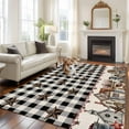 thumbnail image 1 of Black White Area Rugs 5x7 ft Buffalo Plaid Country Star Barn Barrel Farmhouse Washable Rug Non Slip Indoor Carpet Absorbent Floor Mat for Living Room Bedroom Dining Room, 1 of 9