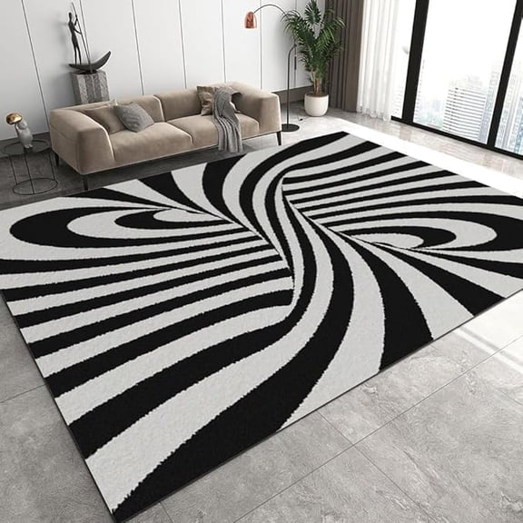 Black White Area Rugs, Trippy Rugs Floor Carpet, Indoor Non-Slip Rug For Room Sofa Living Room Mat Bedroom Home Decor Floor Mats 5 x 8ft