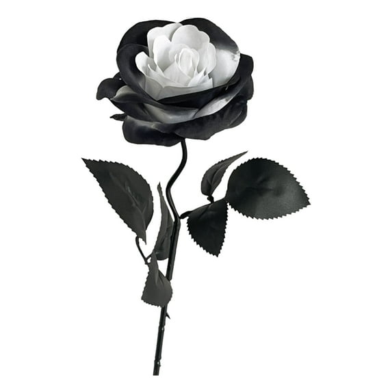 Black White Artificial Roses for Flower Arrangement, 4pcs Silk Roses Bouquet for Halloween Home Decoration, Gothic Faux Roses for Halloween Fall Centerpieces Decor