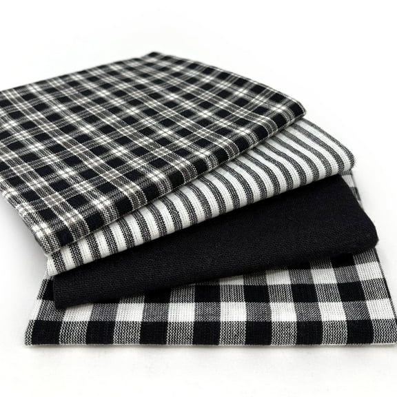 Black & White Assorted Homespun Plaid Gingham Homespun Cotton Fabric Bundle - Set of 4 Fat Quarters by JCS
