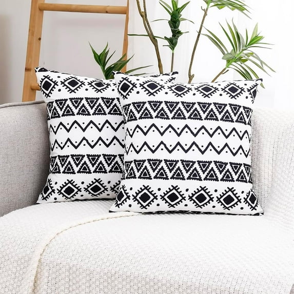 Black and White Aztec Western Boho Throw Pillow Covers 18x18 Set of 2, Black Boho Pillows Decorative Throw Pillows 18 x 18, Black Western Boho Decor for Couch Sofa Bed