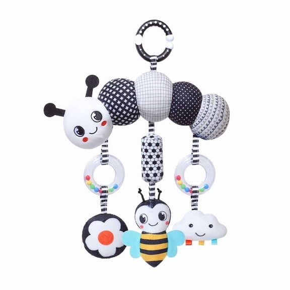 Black & White Baby Car Seat Toy – High Contrast Hanging Rattle with Crocodile & Caterpillar, Newborn Stroller Toy for 0-6 Months, Sensory Developmental Gift for Boys & Girls​