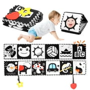 Newborn Toys, High Contrast Baby Books with Teether, Tummy Time Toys，Black and White Baby Toys, 0-6Months Auditory and Visual Stimulation Montessori Toy Gift