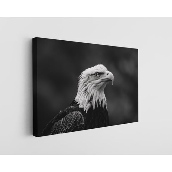 Black and White Bald Eagle Canvas Wall Art – Majestic Wildlife Print – Handcrafted Modern Home Décor – Bold & Patriotic Artwork for Living Room, Office, or Study