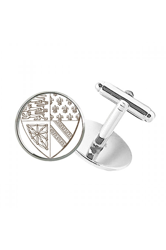 Black White Baroque Art Lion Shield Pattern Round Button Cuff Clip Stud Cufflinks