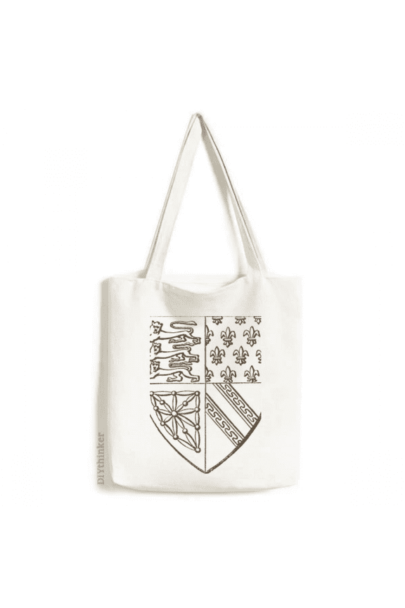 Black White Baroque Art Lion Shield Pattern Tote Canvas Bag Shopping Satchel Casual Handbag