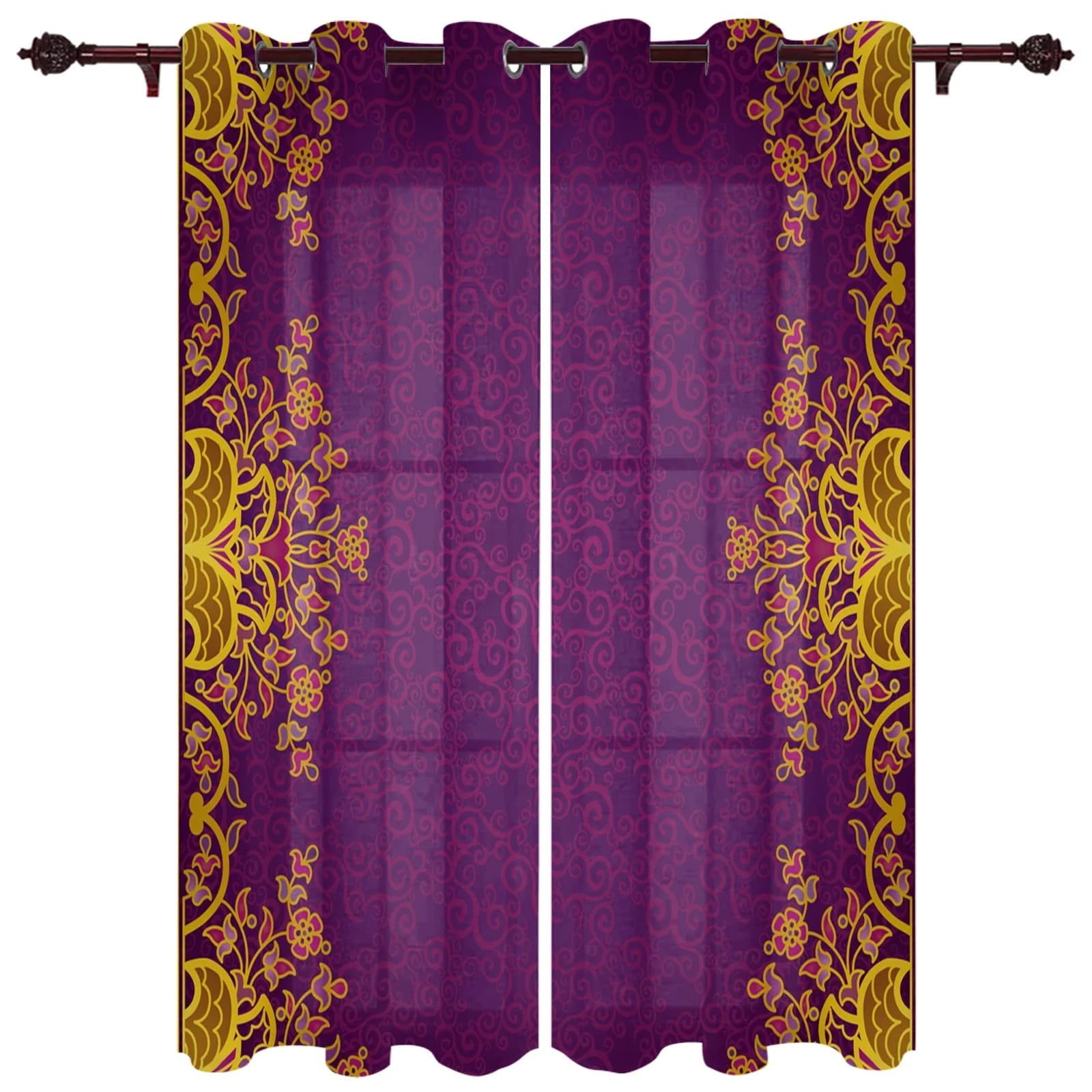 Black White Baroque Pattern Flower Vine Abstract Window Curtains Scenic Curtains for Living Room