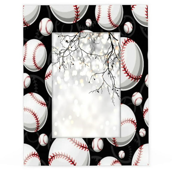 Black White Baseball Pattern 5x7 Picture Frame Wooden Photo Frames Vertical Horizontal Hanging 5x7 Display Photos for Wall Mounting or Tabletop Display for Home Office Living Room Decor