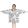 thumbnail image 1 of Black White Baseball Snacks Pattern Blanket Hoodies for Kids 6-13YR Oversize Wearable Blanket Hoodies for Boys Girls Teens, 1 of 7