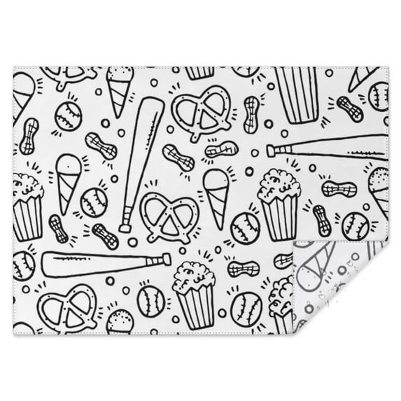 Black White Baseball Snacks Pattern Rectangle Tablecloth 60"x84",Waterproof Polyester Rectangle Table Cloth, Wipeable Spillproof Polyester Tablecloth for Dining, Camping, Indoor and Outdoor