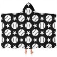 thumbnail image 1 of Black White Baseball Stars Pattern Hooded Bath Towel，60"x35" for Ages 3 To 12 Kids, Quick Dry Lightweight Soft Microfiber Hood Beach Towel Cover Up for Kids, 1 of 7