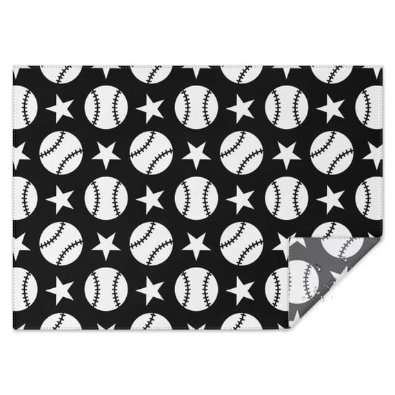 Black White Baseball Stars Pattern Rectangle Tablecloth 60"x84",Waterproof Polyester Rectangle Table Cloth, Wipeable Spillproof Polyester Tablecloth for Dining, Camping, Indoor and Outdoor
