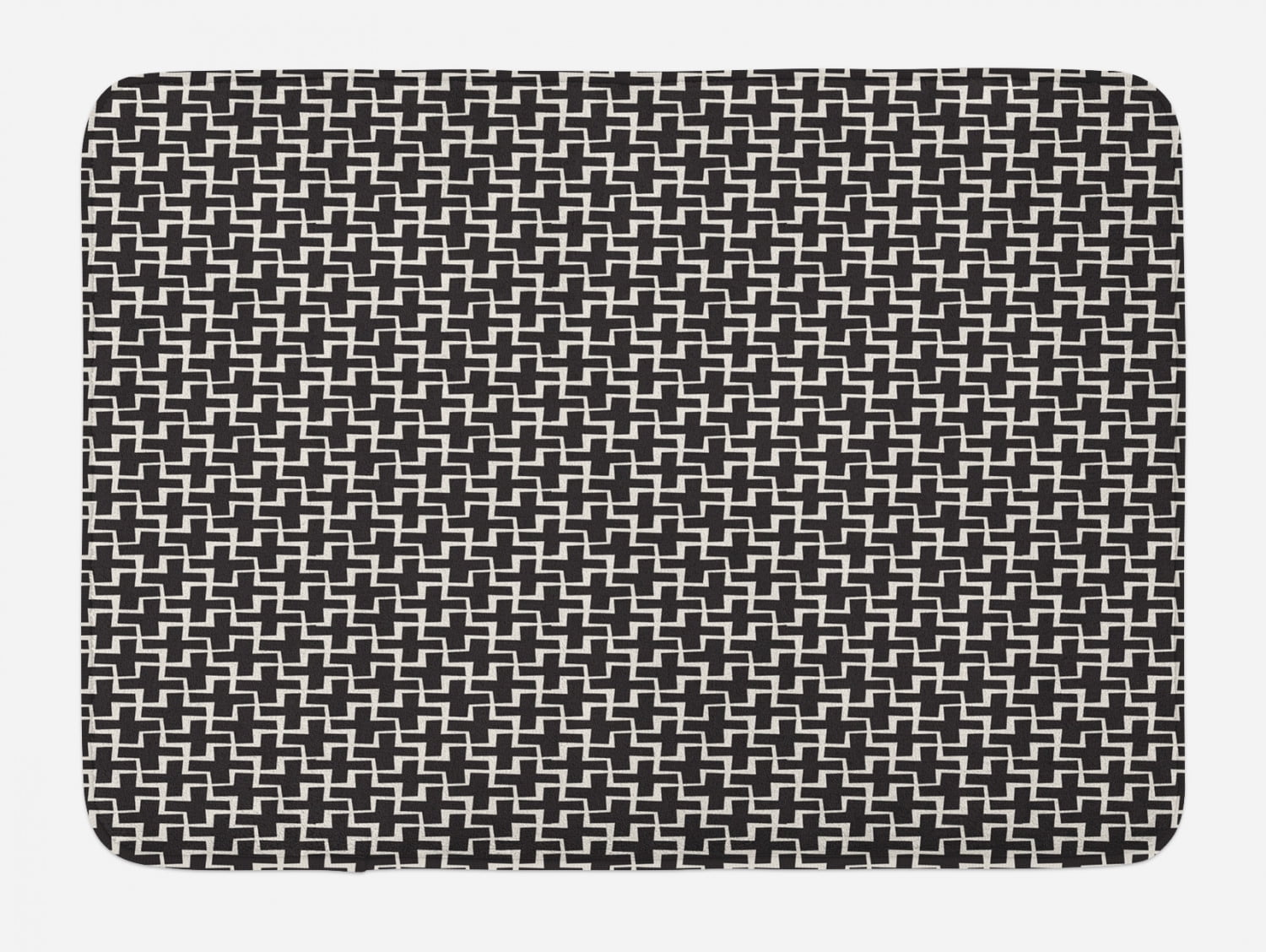 Black and White Geometric Pattern Bath Mat with Non-Slip Backing