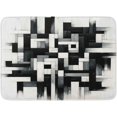 Black and White Bath Mat, Sketchy Look Brushstrokes Maze Squares and