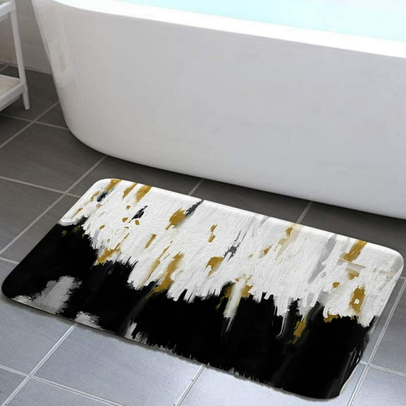 Black and White Bath Mats Rugs For Bathroom, Modern Abstract Mid Century Flannel Bathroom Floor Mat Bath Shower Rug, Contemporary Art Non Slip Doormat Mat Bathroom Accessories Decor