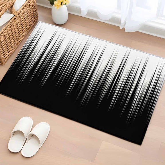 Black White Bathroom Rug Washable 2x3 Entryway Rug Non Slip Modern Geometric Abstract Gradient Striped Front Door Mat Low Pile Indoor Doormat Throw Floor Carpet for Kitchen Bedroom Entrance
