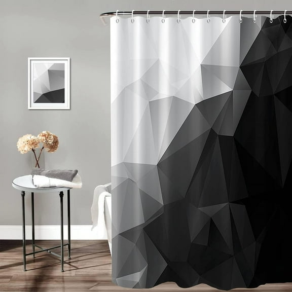 Black and White Bathroom Shower Curtain Abstract Stereoscopic Geometric Pattern Shower Curtain with Hooks Polyester Waterproof Fabric Modern Minimalist Art Shower Curtain Decor, 72x72 Inch