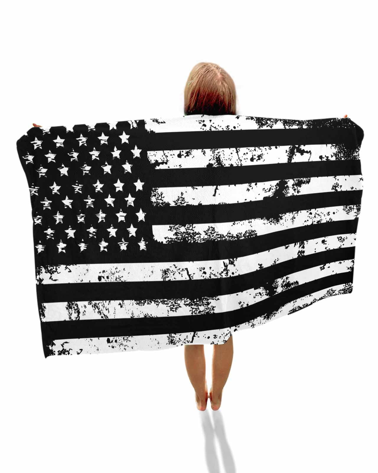 Black White Beach Towels Oversized Super Absorbent, Retro Stars Stripes Flag Shabby Chic Texture Lightweight Bath Towel Quick Dry Sets For Bathroom/Pool/Rv Camping/Beach Play/Gym Room/Picnic 35"x70"