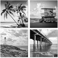 thumbnail image 1 of Black and White Beach Wall Art Florida Seascape Painting Lighthouse Lifeguard Tower Pier Picture Print Streched Framed Artwork for Home Office Living Room Bedroom Decoration Ready to Hang, 1 of 6