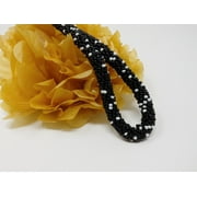 Black & White Beaded Necklace | Seed Glass Beads Women Jewelry | Fashion Statement Handmade Bib Necklace - 19"