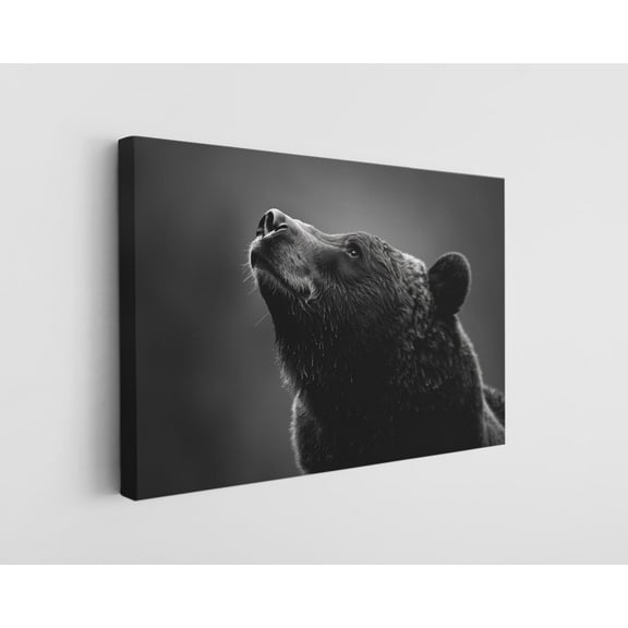 Black and White Bear Canvas Wall Art – Majestic Wildlife Portrait – Handcrafted Modern Home Décor – Bold & Stylish Artwork for Living Room, Bedroom, or Office