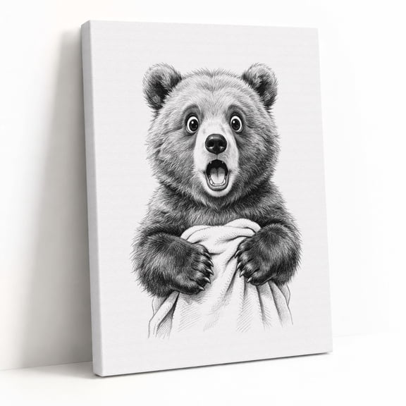 Black White Bear Painting Bathroom Canvas Wall Art - 16x20in