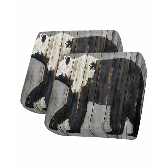 Black White Bear Sofa Couch Cushion Covers Washable, Removable Stretchable Sectional Couch Covers, Vintage Country Rustic Wooden Grain Slipcovers for L & T Shape Sofa Furniture Protector S Size 2 pcs