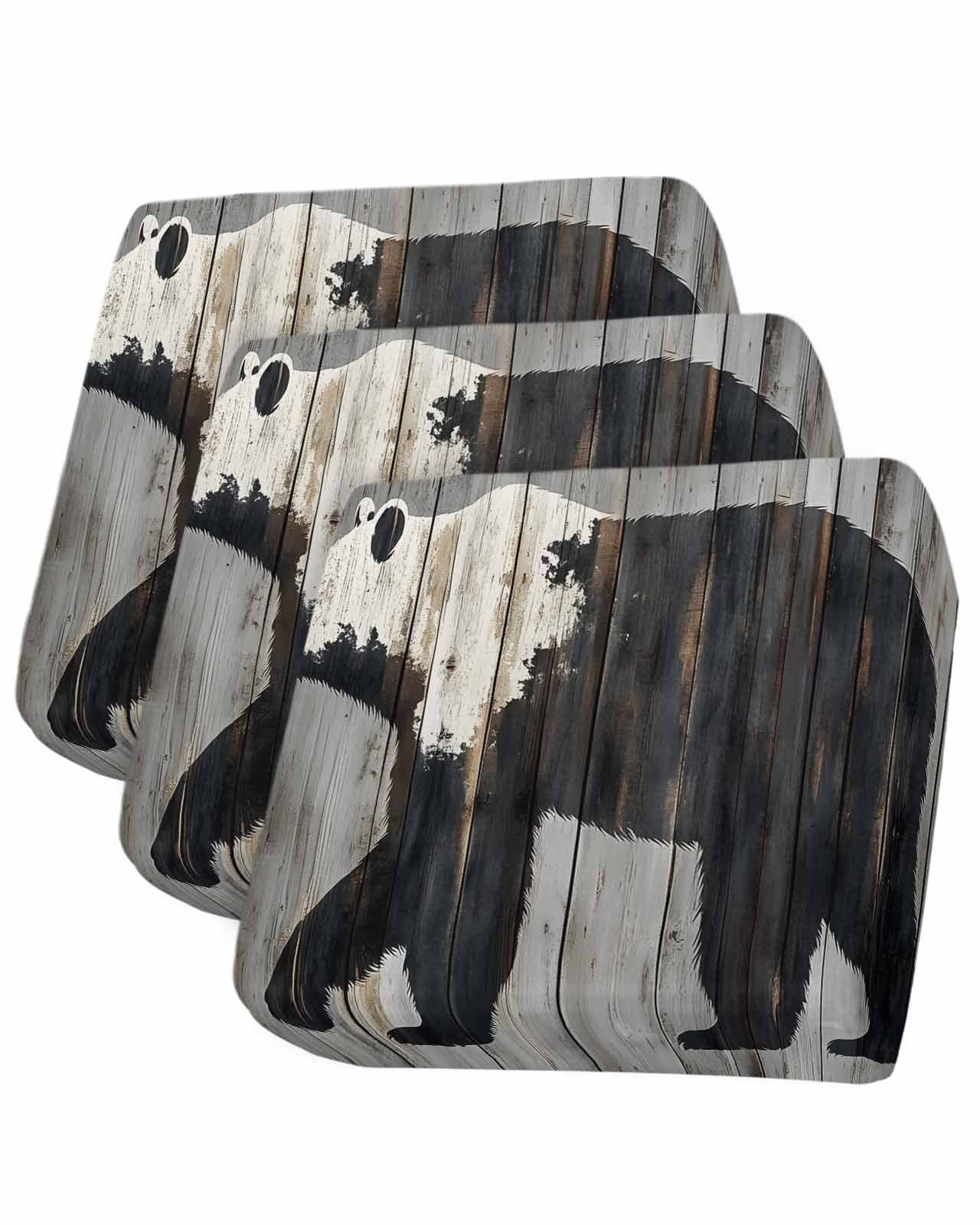 Black White Bear Sofa Couch Cushion Covers Washable, Removable Stretchable Sectional Couch Covers, Vintage Country Rustic Wooden Grain Slipcovers for L & T Shape Sofa Furniture Protector S Size 3 pcs