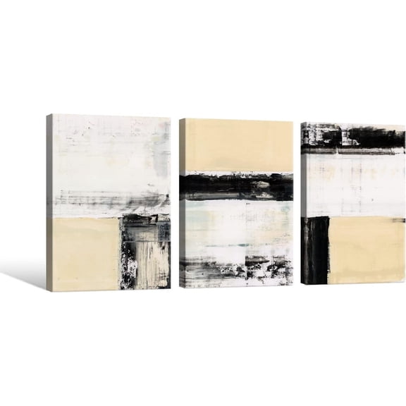 Black White and Beige Abstract Wall Art Black and White Art Print Neutral Black Painting Beige and Black Pictures Modern Abstract Artwork for Home Office Bedroom Bathroom and Living