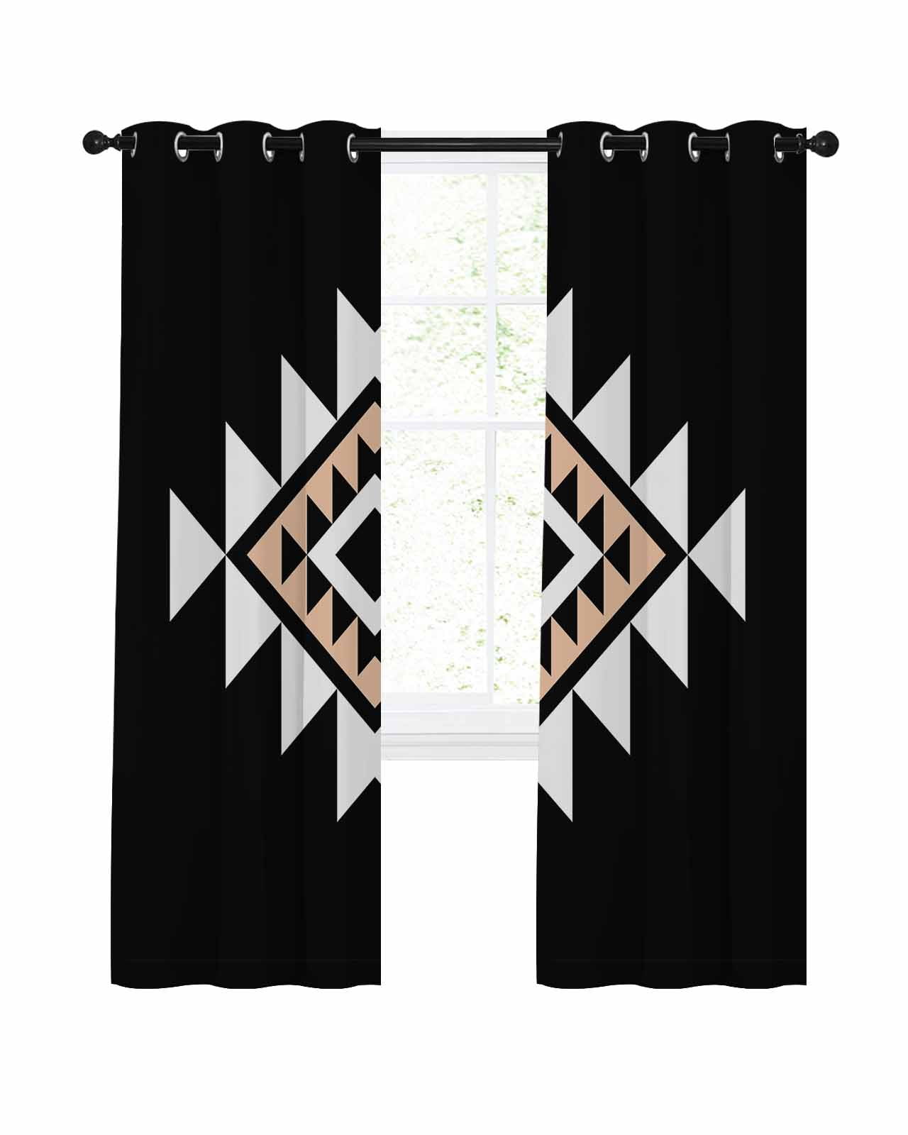 Black White Beige Boho Blackout Curtains, Light Blocking Print Window ...