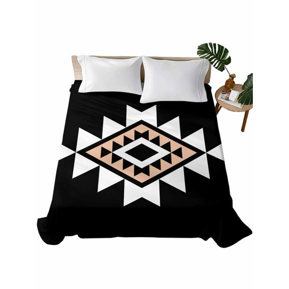 Black White Beige Boho Flat Sheets Only King Size, Soft Breathable Bed Top Sheets for Mattress, Western Geometric Aesthetic Luxury Bedding Flat Sheets for Home Hotel Bedroom Bed Protection