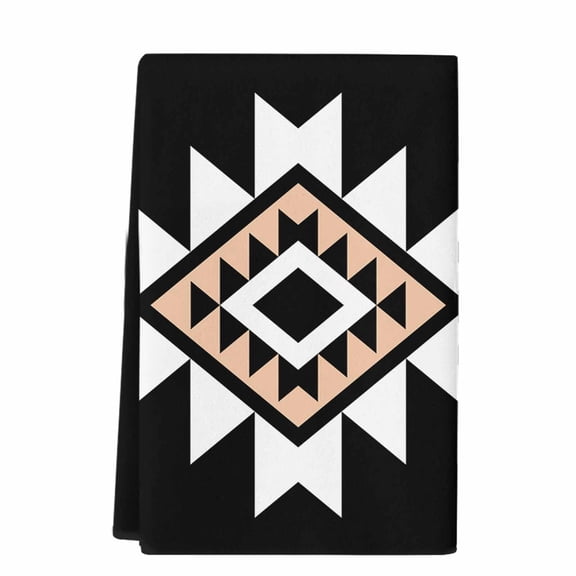 Black White Beige Boho Kitchen Towels Set of 1, Absorbent Microfiber Dish Tea Towels with Hanging Loop, Western Geometric Aesthetic Resuable Hand Towel for Home Kitchen Cooking Cleaning 18"x28"